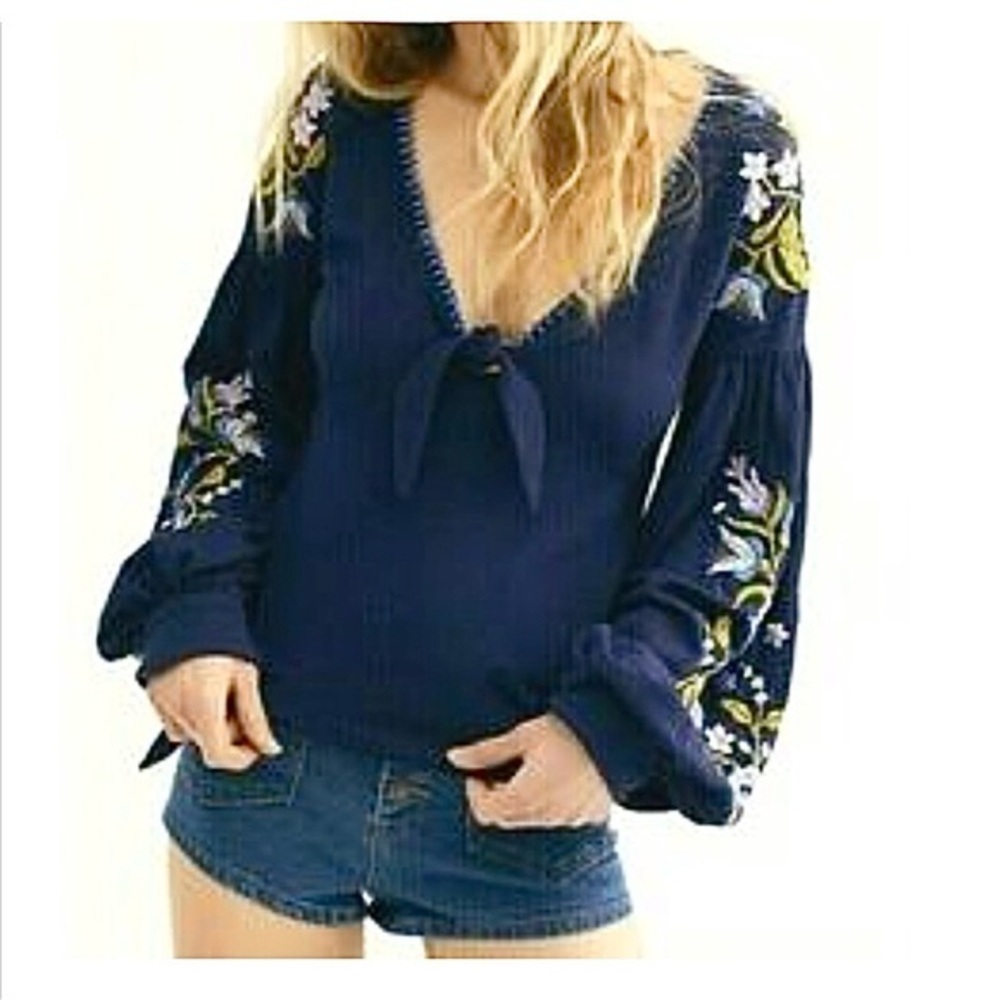 Free People Kara Embroidered Long Sleeve Top